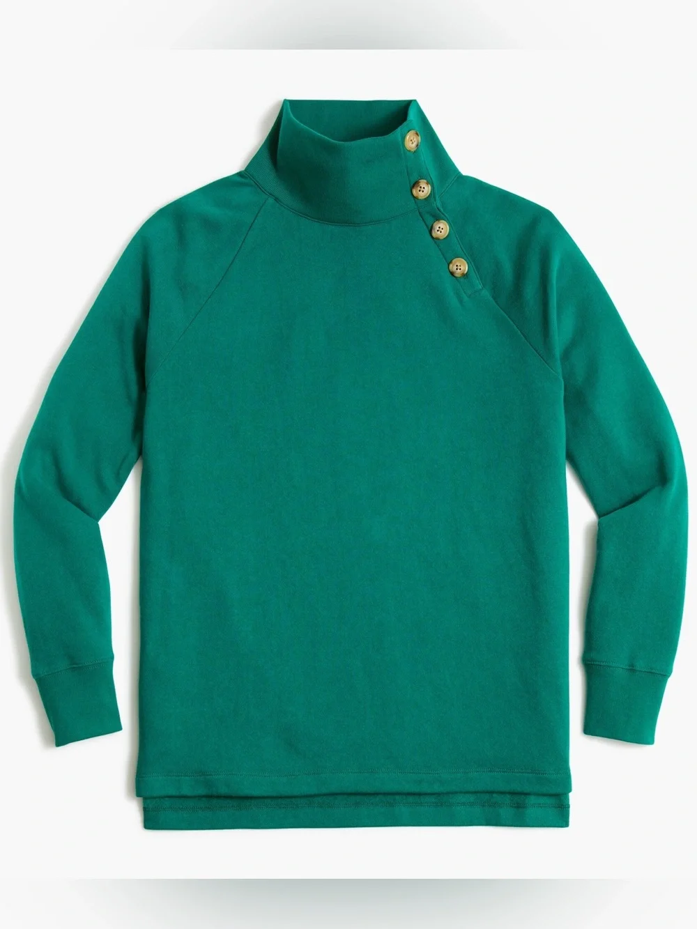 J. Crew Women’s Emerald Green Mock Neck Sweatshirt with Button Placket